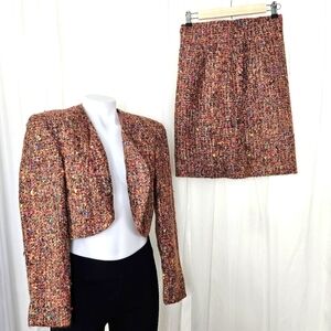 Vintage Jennifer George 2-piece skirt set tweed boucle multicolor bolero 4/6